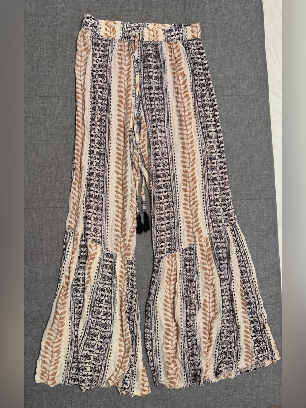 Angie Wide Leg Boho Stripe Pants in Cream, Tan & Black